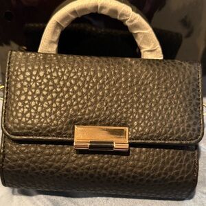 NWT Chic Black Textures Crossbody Hand Bag with Cross Body Strap and Gold Accent